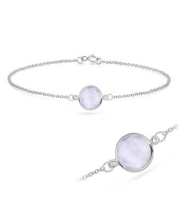 Rose Quartz Round Shape Silver Bracelet BRS-233